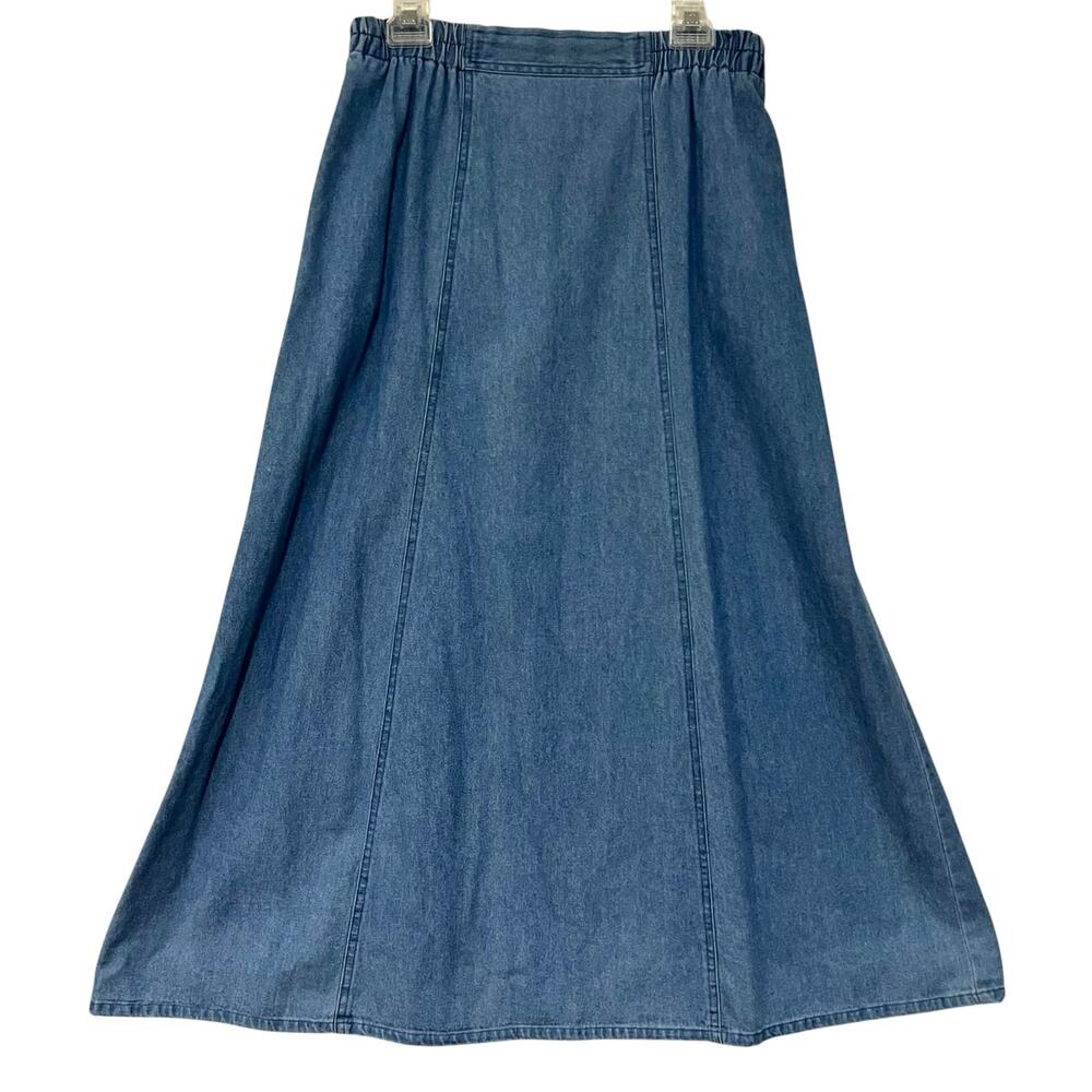 Vintage 90s Long Denim Skirt A-Line Maxi Jean Size 16 100% Cotton Made in USA